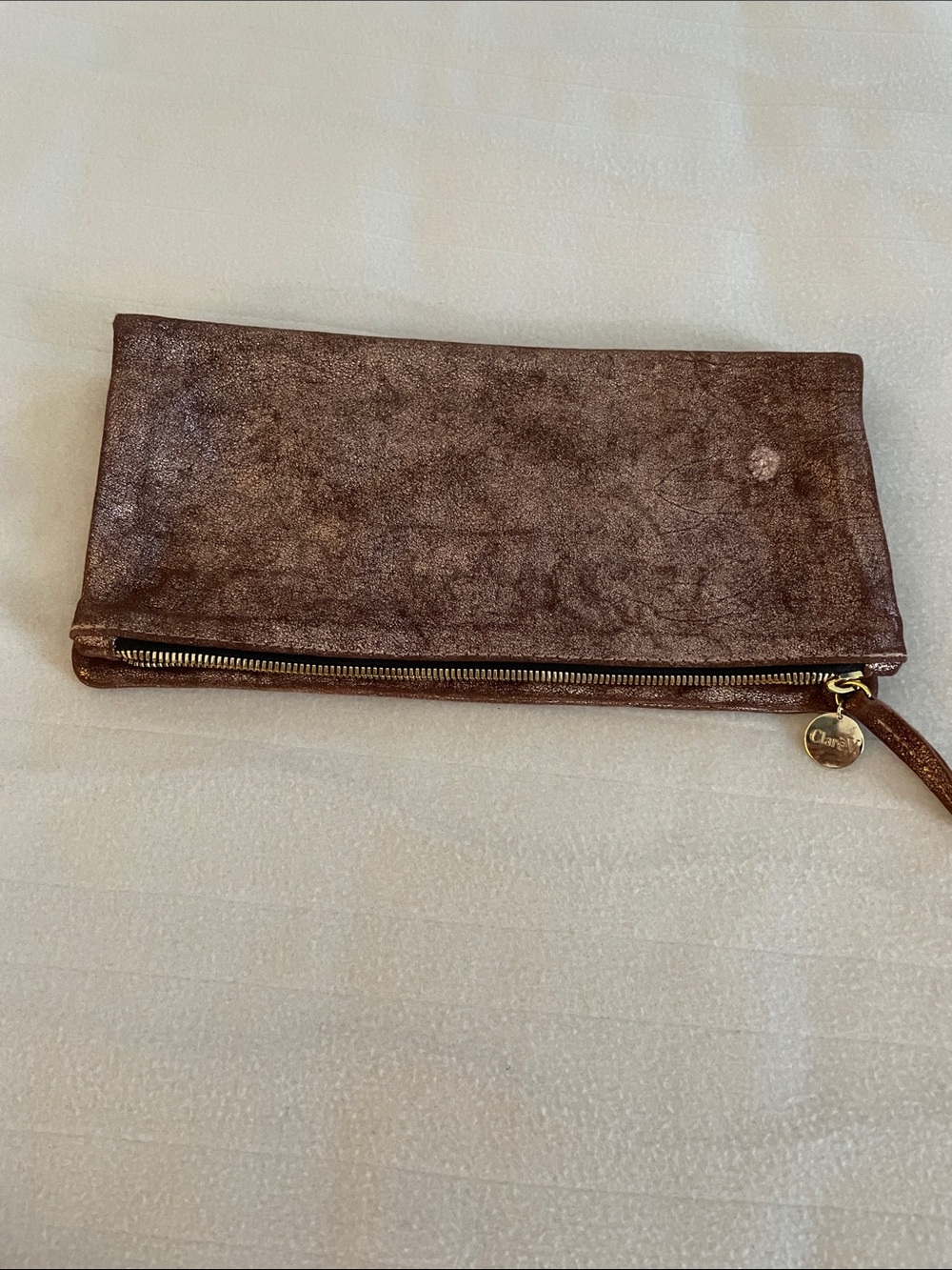 Clare V Metallic Bronze Leather clutch